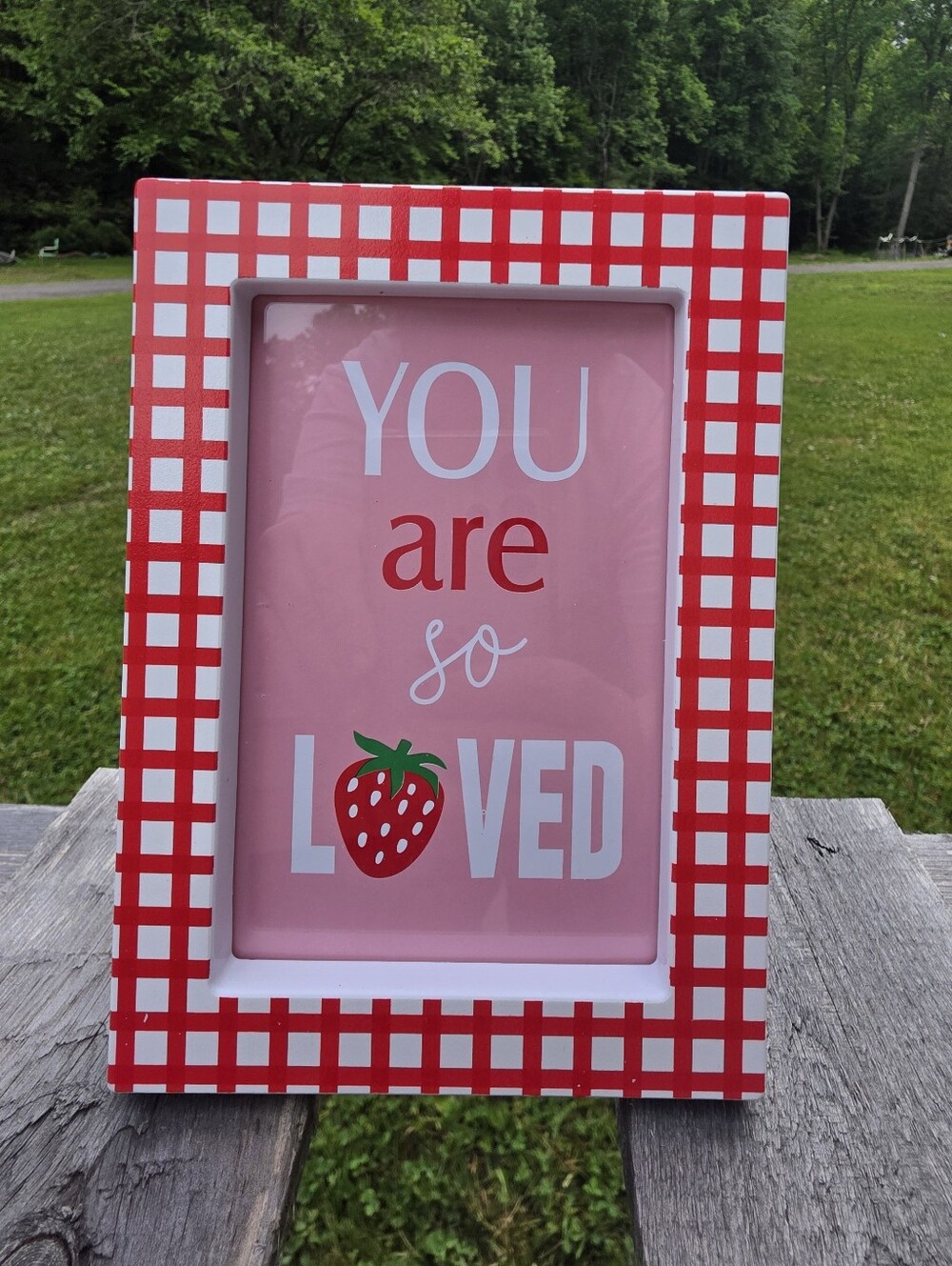 Strawberry you are so loved  Frame gingham Wall Decor/tabletop Frame